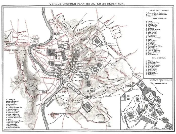 Framed Print : Plan of ancient Rome and Rome in the 19th century