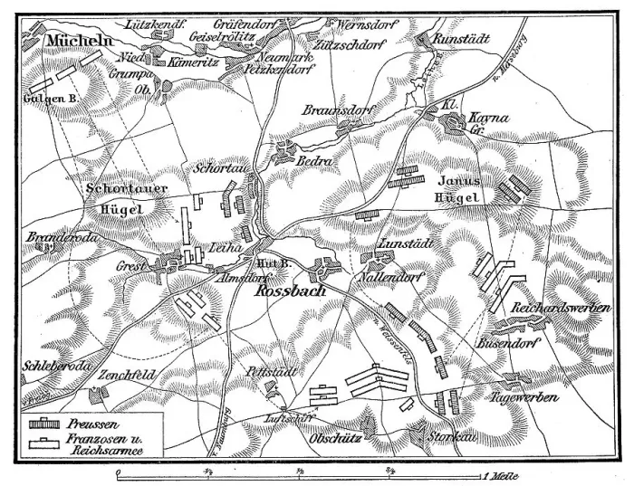 Framed Print : Plan of the Battle of Rossbach near Reichardtswerben in the Electorate of Saxony