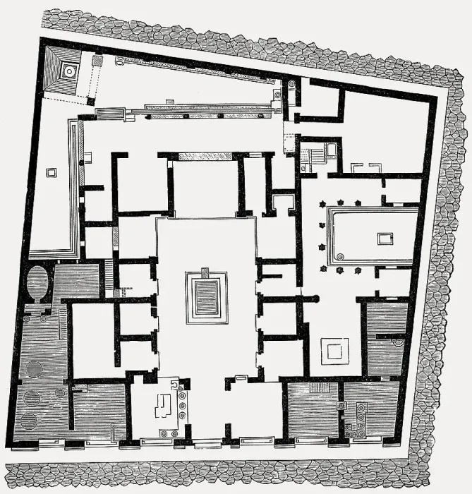 Framed Print : Plan of the House of Sallust, ancient Roman city of Pompeii