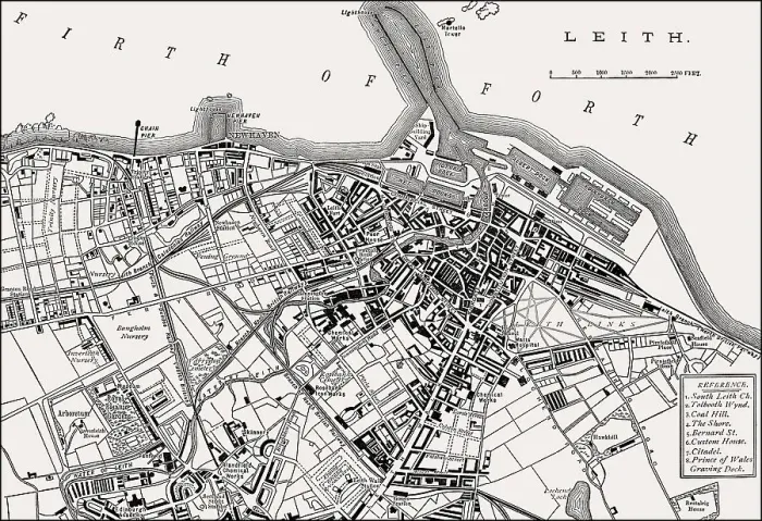 Framed Print : Plan of Leith, 1883, Edinburgh