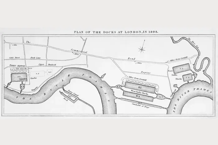 Framed Print : Plan of London docks, 1808