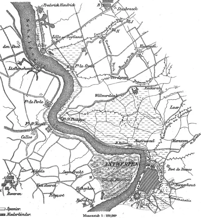 Framed Print : Plan of the siege of Antwerp by troops of the Spanish King Philip II