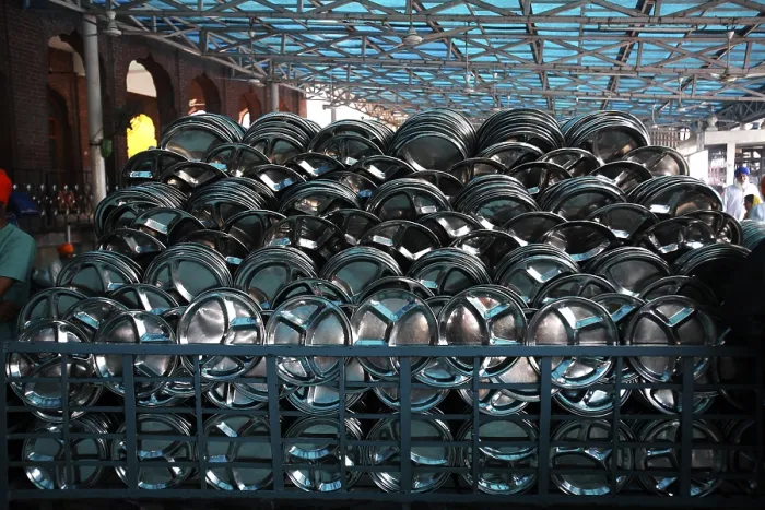 Framed Print : Plates used for langar or community kitchen kept for drying at Harmandir Sahib or Golden Temple in Amritsar