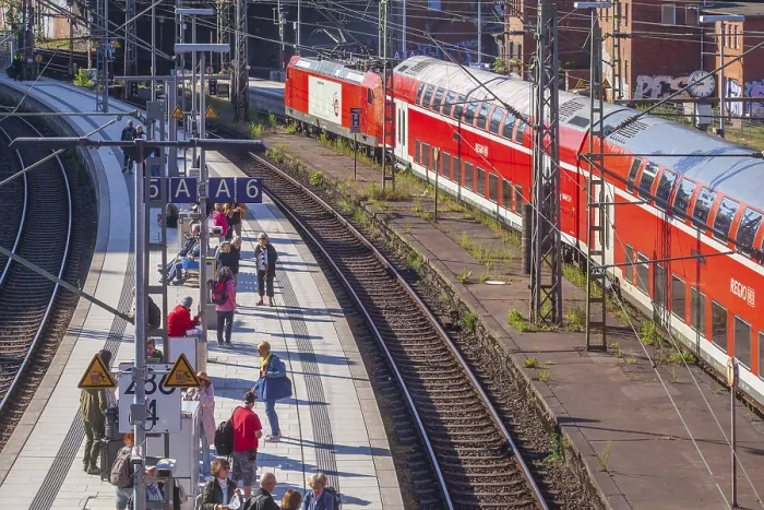 Framed Print : Platform with local train at Hamburg Central Station