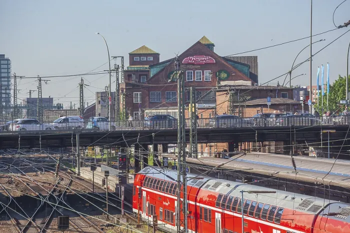 Framed Print : Platform with local train at Hamburg Central Station and Markthalle cultural and event centre Framed Print : Platform with local train at Hamburg Central Station and Markthalle cultural and event centre