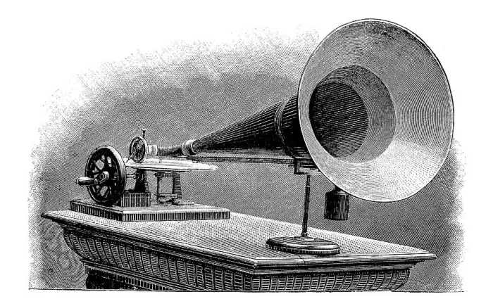 Framed Print : Playback gramophone with large bell