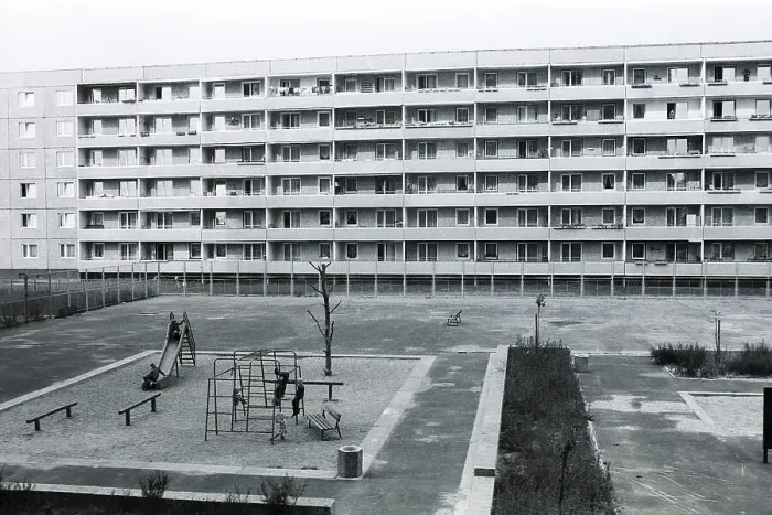 Framed Print : Playground in the middle of new buildings in Joseph-Orlopp-Strasse