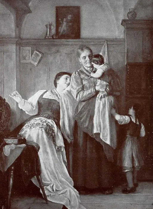 Framed Print : Playing hide and seek, mother hiding behind the grandmother to irritate her daughter