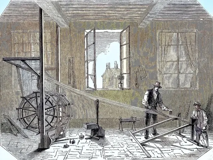 Framed Print : Pliage, textile production around 1870