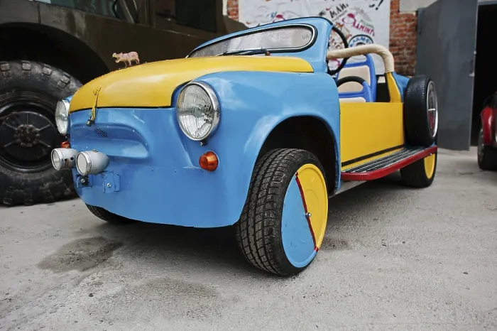 Framed Print : Podol, Ukraine - May 19, 2016: Handmade blue and yellow bicolor vintage retro classic car based on ZAZ automobile Framed Print : Podol, Ukraine - May 19, 2016: Handmade blue and yellow bicolor vintage retro classic car based on ZAZ automobile