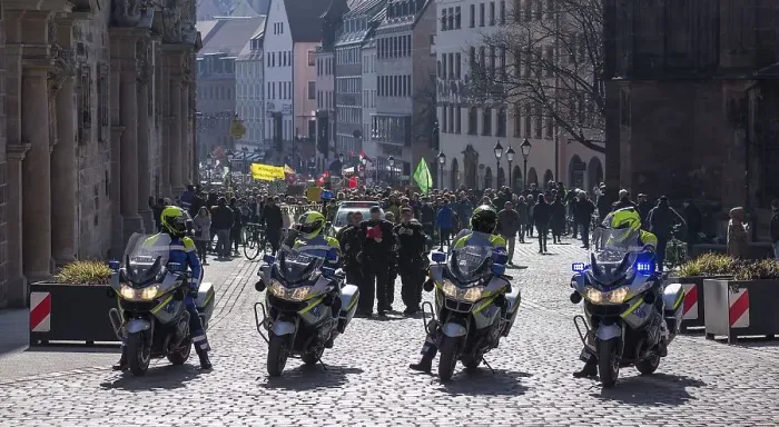 Framed Print : Police accompany the demonstration fridays for future