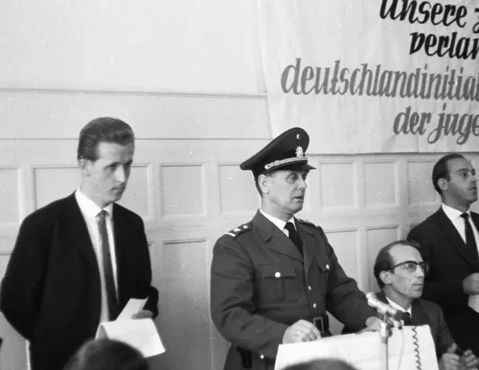 Framed Print : Police action against communists prior to the founding of the German Communist Party (DKP) at a communist meeting ca
