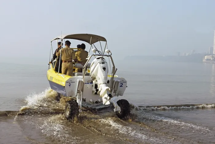Framed Print : Police commandos in amphibious vehicles Framed Print : Police commandos in amphibious vehicles