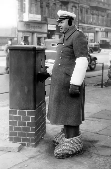 Framed Print : Policeman in comic shoes, ca. 1960s