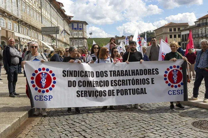 Framed Print : Political rally and march for May Day in city of Guimaraes