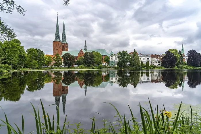 Framed Print : Mill pond and Luebeck Cathedral Framed Print : Mill pond and Luebeck Cathedral