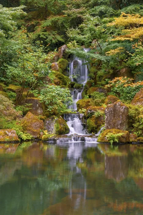 Framed Print : Pond with waterfall, Japanese garden Framed Print : Pond with waterfall, Japanese garden