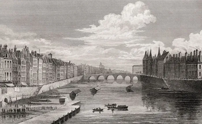 Framed Print : Pont au Change, Paris, antique steel engraved print