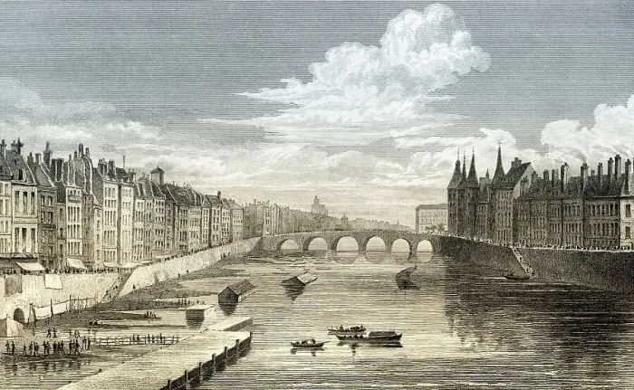 Framed Print : Pont au Change, Paris, antique steel engraved print