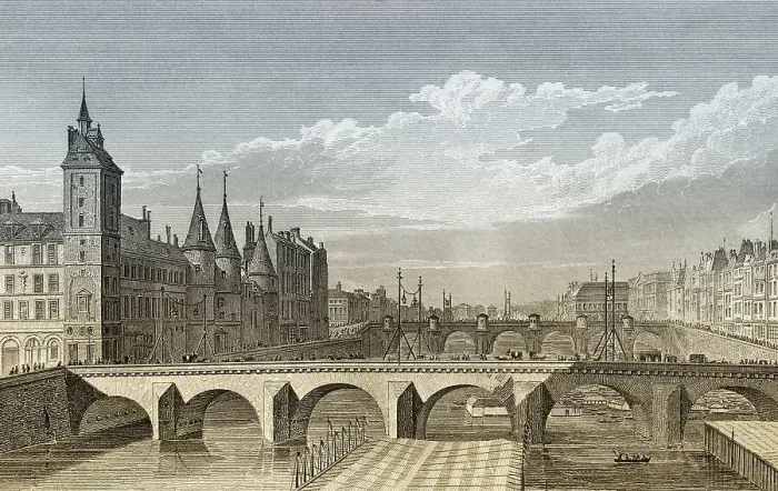 Framed Print : Pont au Change, Paris, antique steel engraved print