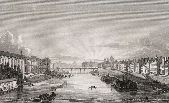 Framed Print : Pont des Arts, Paris, antique steel engraved print