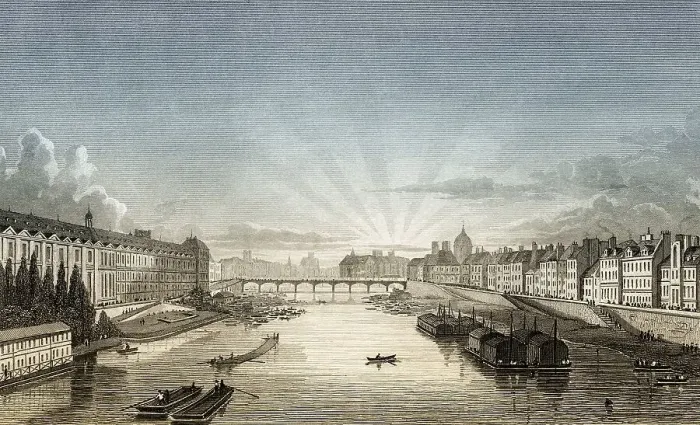 Framed Print : Pont des Arts, Paris, antique steel engraved print