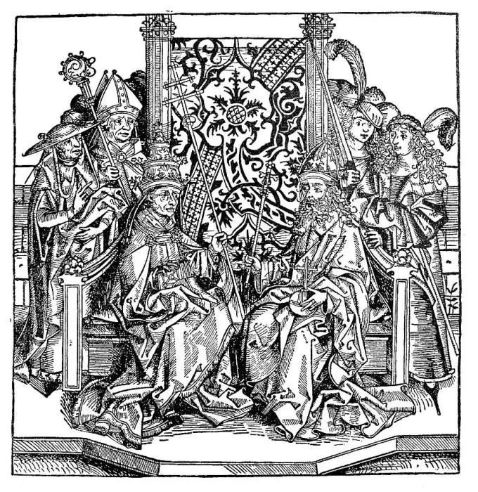 Framed Print : Pope and Emperor, from Liber Cronicarum by Hartmann Schedel Framed Print : Pope and Emperor, from Liber Cronicarum by Hartmann Schedel