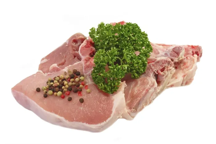 Framed Print : Pork chops on a light background Fresh Pork Chops isolated in white Background