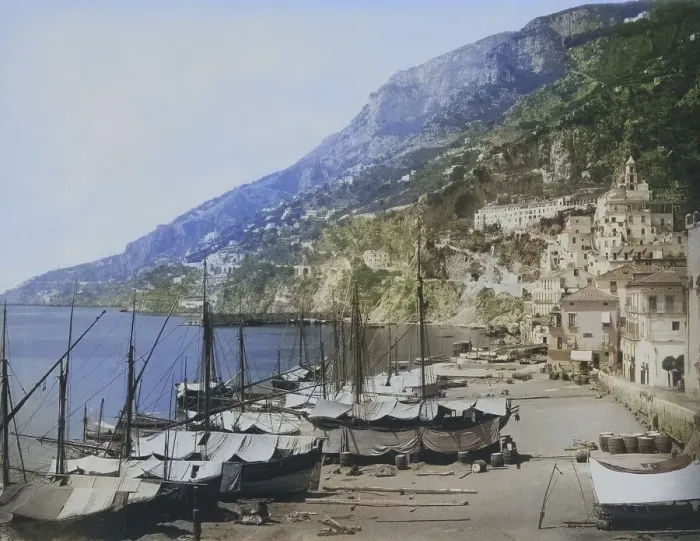 Framed Print : The port of Amalfi, in 1878, Italy Framed Print : The port of Amalfi, in 1878, Italy