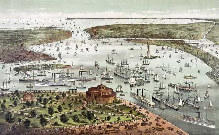 Framed Print : The Port of New York, Bird's-eye view from the Battery looking south