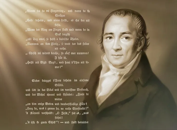 Framed Print : Portait with a poem, Johann Peter Hebel