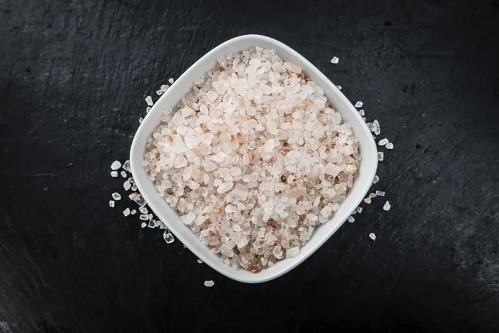 Framed Print : Portion of Himalayan Salt on a rustic slate slab (selective focus) Framed Print : Portion of Himalayan Salt on a rustic slate slab (selective focus)