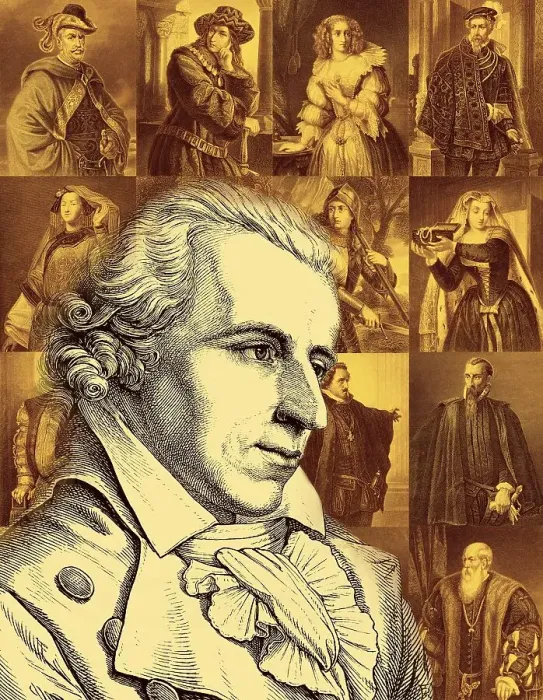 Framed Print : Portrait and characters from the works by Friedrich Schiller
