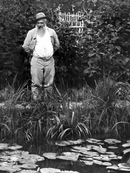 Framed Print : Portrait of Claude Monet, garden at Giverny