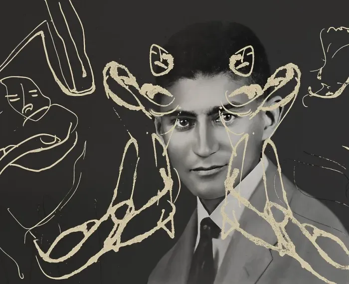 Framed Print : Portrait and a drawing of Franz Kafka Framed Print : Portrait and a drawing of Franz Kafka
