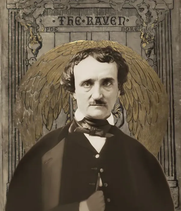 Framed Print : Portrait of Edgar Allan Poe, The Raven