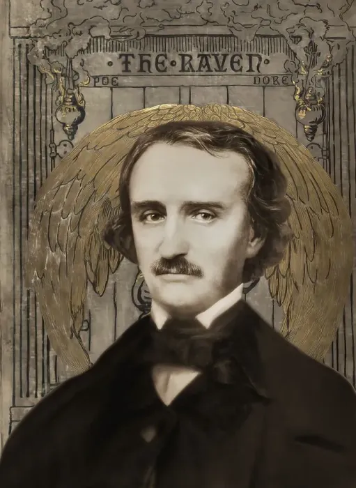 Framed Print : Portrait of Edgar Allan Poe, The Raven