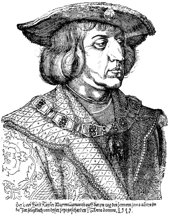 Framed Print : Portrait, Emperor Maximilian, after Albrecht Duerer, Habsburg, ruler of the Holy Roman Empire of the German Nation, historical illustration 1883