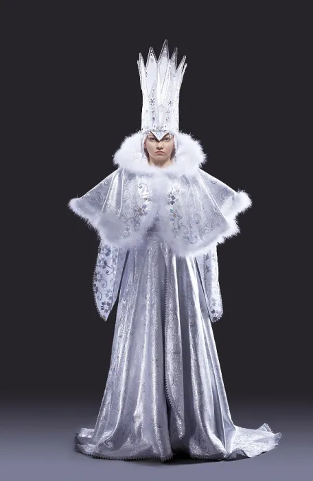 Framed Print : Portrait of serious girl stand in ice queen carnival costume