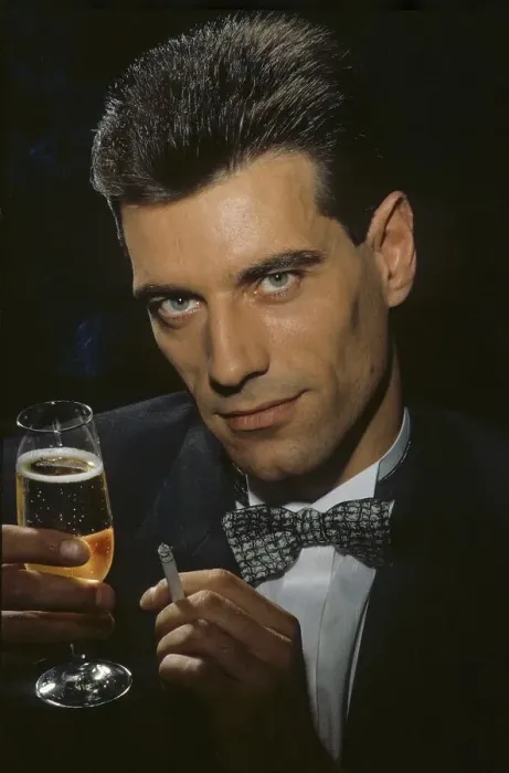 Framed Print : Portrait, man with champagne glass and cigarette