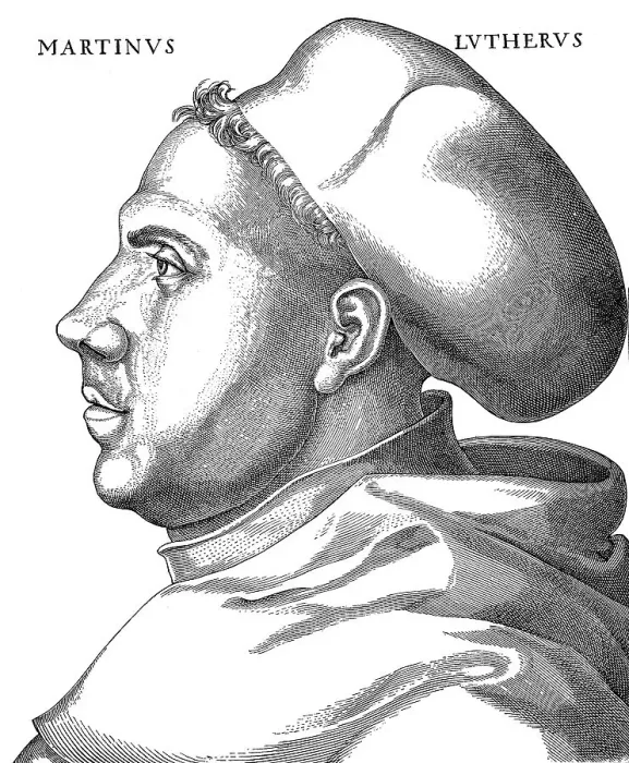 Framed Print : Portrait of Martin Luther at the age of 38 years in his habit Framed Print : Portrait of Martin Luther at the age of 38 years in his habit