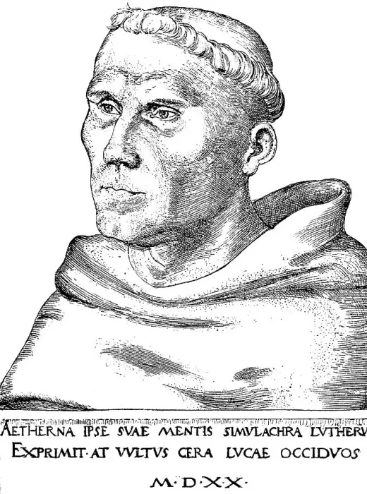 Framed Print : Portrait, Martin Luther as a monk, Erfurt Monastery of the Augustinian Order, after a copperplate engraving by Lucas Cranach 1520, Reformer, Protestant, historical illustration 1883
