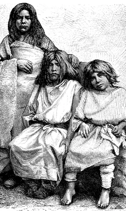 Framed Print : Portrait of a Mexican woman with two children, serious look, simple clothes, barefoot, poverty, society, travelling, Mexico, historical illustration 18888, Central America