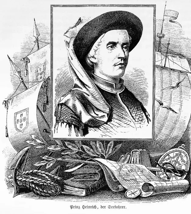 Framed Print : Portrait with ship and map of Prince Henry the Navigator