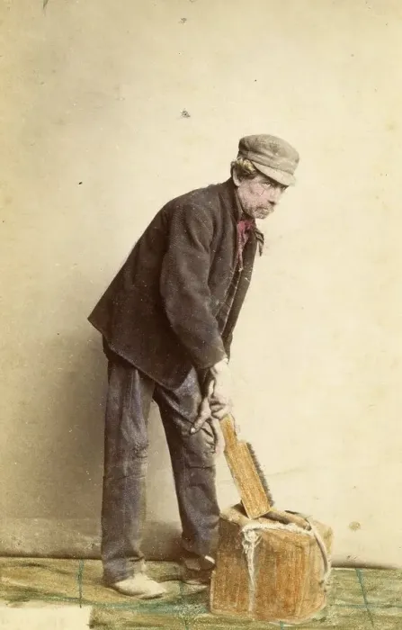 Framed Print : Portrait of an unknown man with a wooden block and a brush
