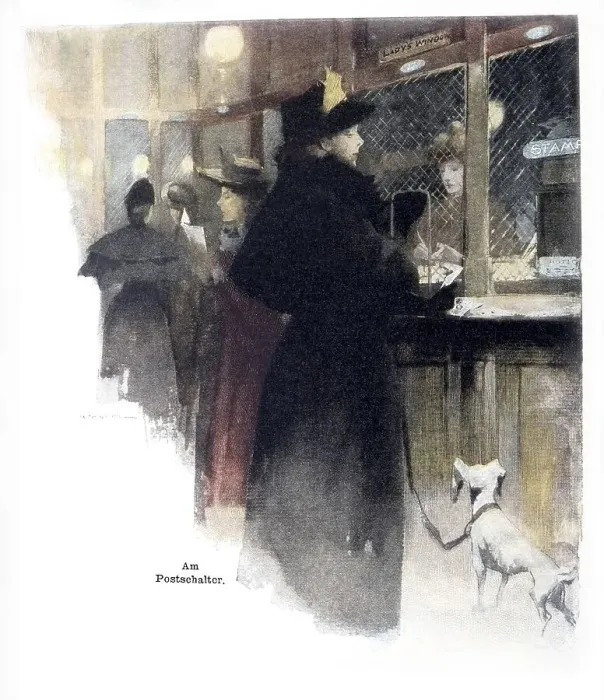 Framed Print : At the post office, illustration from the Yearbook of Modern Art in Master Woodcuts