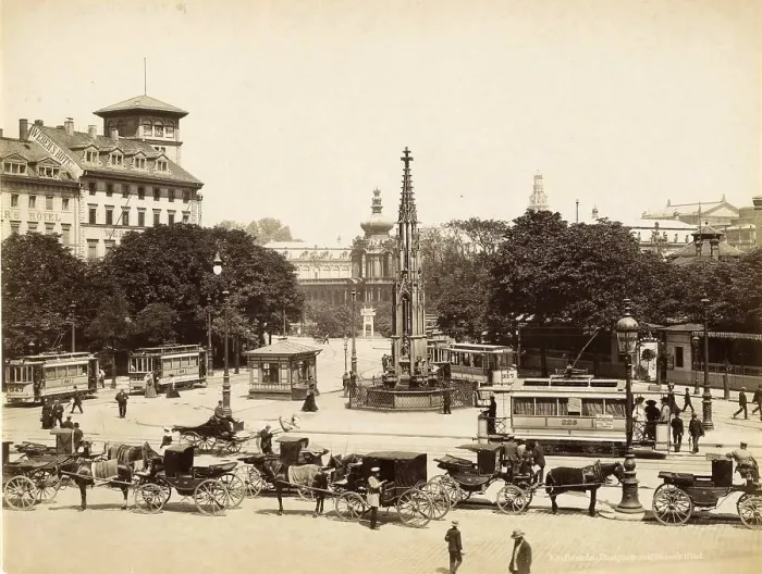 Framed Print : Post Office Square with the Cholera Fountain in Dresden