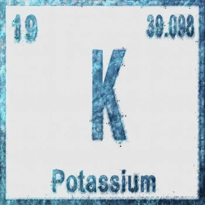 Framed Print : Potassium Chemical Element in Blue on White Background Framed Print : Potassium Chemical Element in Blue on White Background