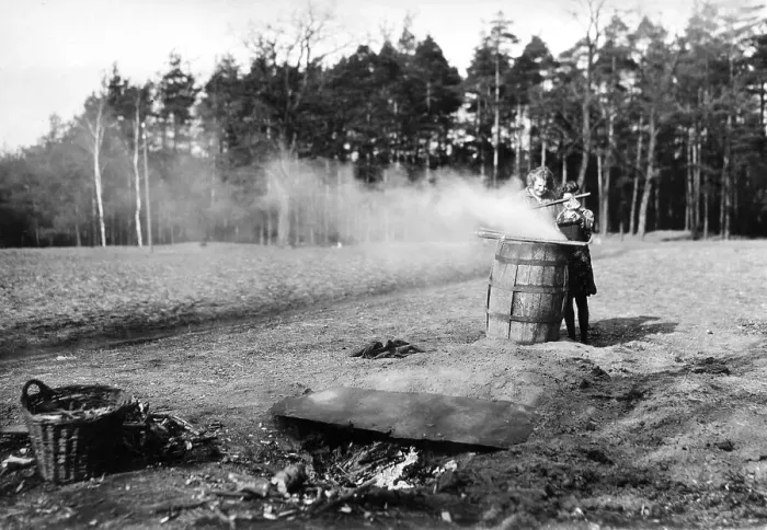 Framed Print : Potato fire on the field ca. 1930 Framed Print : Potato fire on the field ca. 1930