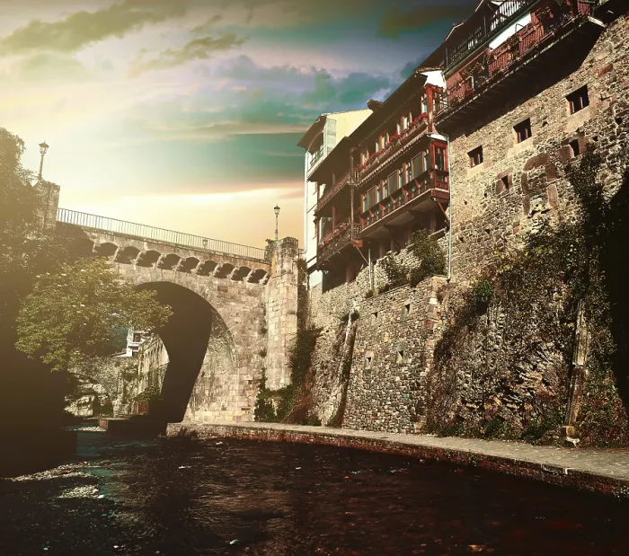 Framed Print : Potes river Quiviesa Deva a Cantabria village of Spain